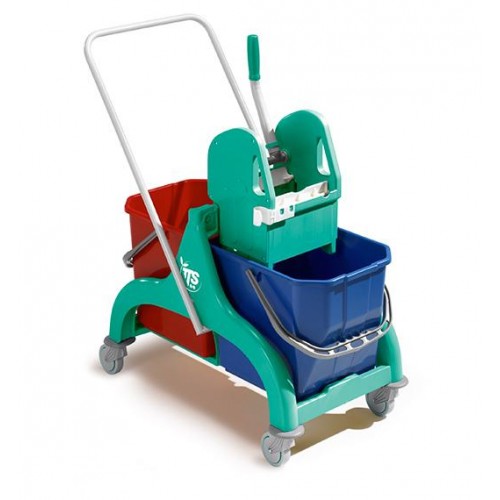 Wózek sprzątający zielony z wiadrami 2x15L NICK TTS